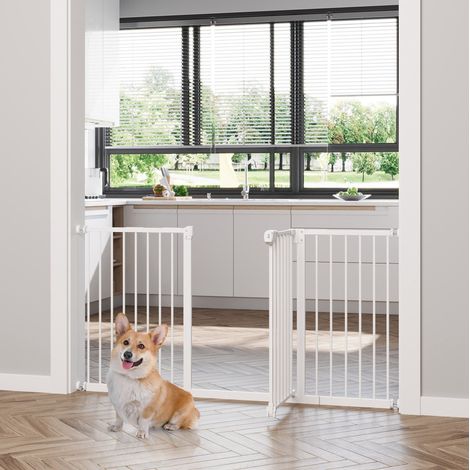 Cancelletto di sicurezza per cani 136,3x2x76,2 cm in metallo bianco senza foratura (1/5)