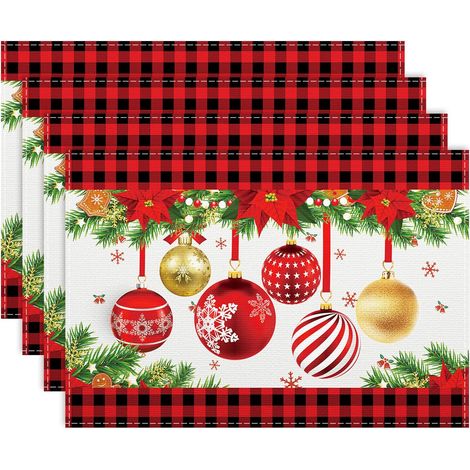 4er-Set Weihnachtstischsets im Schneekugel-Design, 30 x 40 cm, geeignet zur Tischdekoration, Weihnachtszeit