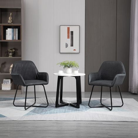 Ensemble 2 de fauteuils modernes pour salle à manger - cuisine ou salon - chaises rembourrées en faux cuir marron 60x56,5x85cm