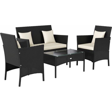 GagaEnsemble de jardin 4 pieces en rotin avec 2 chaises fauteuil 2 places et table basse (1/5)