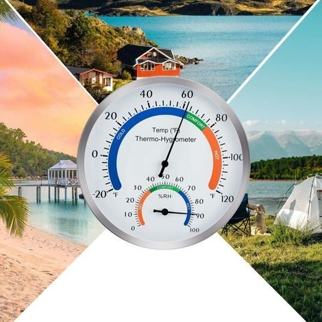 Thermometer und Hygrometer aus Edelstahl mit zweifarbigem Zifferblatt, Temperatur- und Feuchtigkeitsanzeige (1/3)