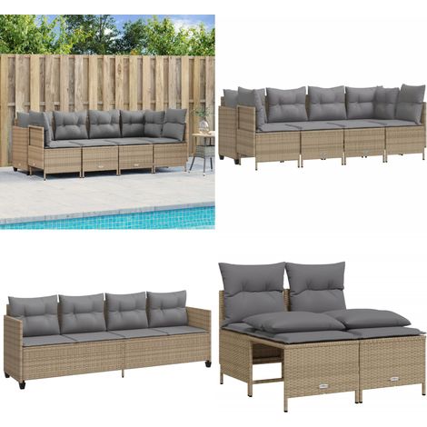 Salon de jardin avec coussins 5 pcs beige résine tressée - Ensemble Salon De Jardin - Salon De Jardin Extérieur - Mobilier De Jardin - Chaise Lounge - Pouf Pliable - Home & Living (1/5)