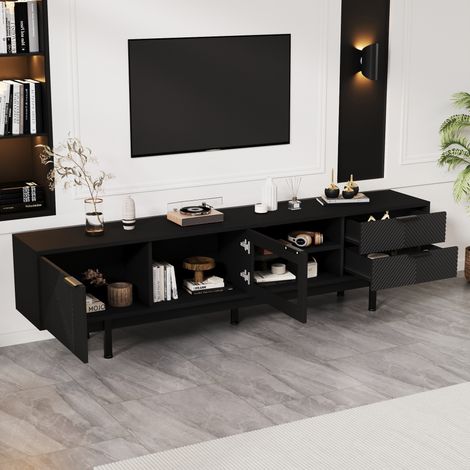 Mobile TV 200 x 40 x 50,5 cm con 2 ante e 2 cassetti, nero DESVIAE (1/5)