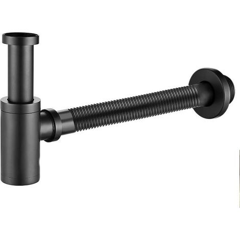 Laiton Siphon de Lavabo,Universel Siphon Design 45 x 40/50mm,Piège à Déchets avec Extensible Tube d'extension 120-225mm,Anti Odeur Anti-fuite (Modèle B Noir) (1/5)
