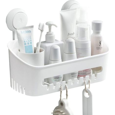 Serviteur de Douche Ventouse sans Perçage Réutilisable Etagère Ventouse Simple d'Installation Impérable Rangement Douche pour Carrelage Paroi de la Douche Salle (1/5)
