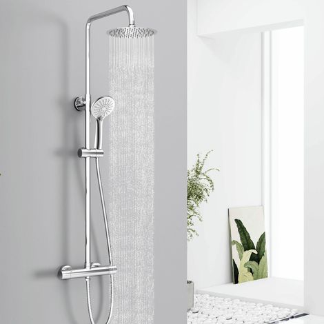 OCEAN Colonne de Douche Thermostatique Ensemble de Douche Chromé avec Douchette 3 Jets Kit de Douche Hauteur Réglable avec système de robinetterie de douche