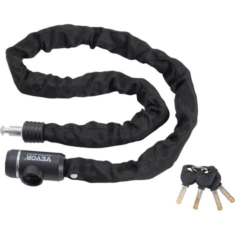 VEVOR Candado de Cadena Integrado para Bicicleta de φ10 x 1200 mm con 3 Llaves, Candado de Cadena Resistente Antirrobo de Seguridad para Bicicletas, Motocicletas, Scooters, Puertas, Vallas, Portones