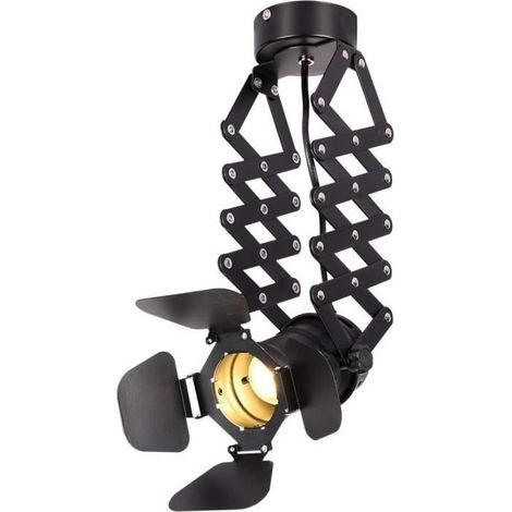 Plafonnier Industriel Levable E27, Retro Projecteur de Plafond en Métal Lumière 5W blanche chaude(avec Source de Lumière) (1/4)