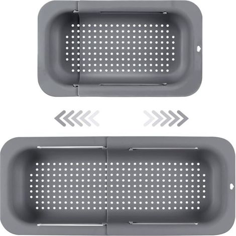 Kaelt - Passoire d'��vier extensible - Mat��riau PP alimentaire - Trous de drainage efficaces - Porte-s��chage rapide pour vaisselle - Facile �� nettoyer et durable. (Gris fonc��) (1/5)