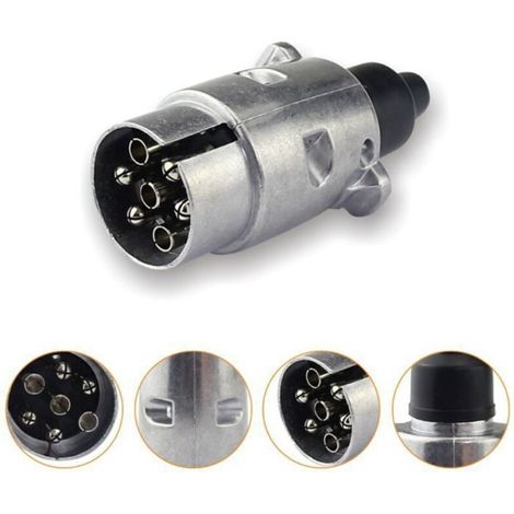 Prise de remorque mâle 7 Broches métal, Prise attelage 7 Broches Metal,connecteur Electrique 7 Broches Etanche pour remorque,12V fiche remorque 7 Broches métal