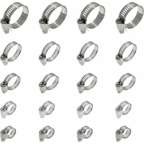 20 Pièces Collier De Serrage Tuyau, Collier De Serrage Tuyau Réglable 16-25mm, 304 Collier De Serrage Inox, Collier Serrage Métallique, Pour Tuyau, Home Gaz, Famille Tuyau D'eau, Câble, Robinet, Etc z (1/4)