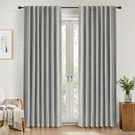 2 Panneaux Rideau Occultant, Tissu Lin Thermique Anti-UV, Suspension Multiple, Pour Salon Et Chambre, 140x245 cm