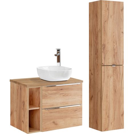 Conjunto mueble lavabo individual 80cm 2 nichos y columna April Madera