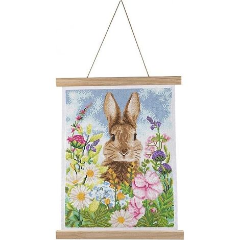 35x45cm Poster mit Diamantmosaik Hase und Frühling