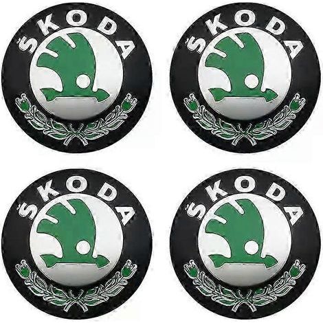 Quatre enjoliveurs centraux de roue de voiture de 56 mm, cache-jantes, autocollants de logo et accessoires, compatibles avec Skoda. (1/2)