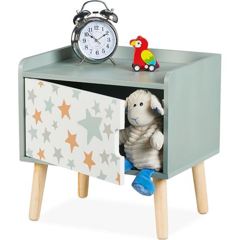 Table de Chevet, pour l'enfant, Case, Design stellaire, Bois de pin et MDF, HLP : 41 x 40 x 30 cm, Multicolore (1/5)
