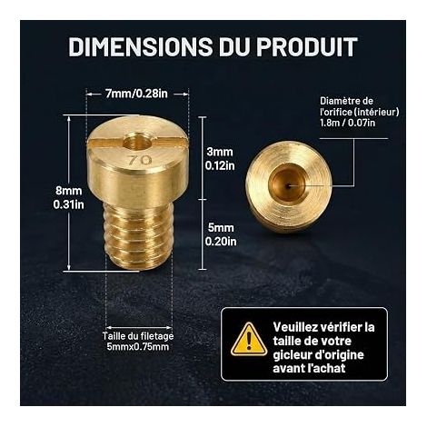 M5 Gicleur Carburateur 5mm Jet Principal de Carburateur Kit de Carburateur Scooters, Motos, Mobylettes, Tailles 45-72 (1/4)