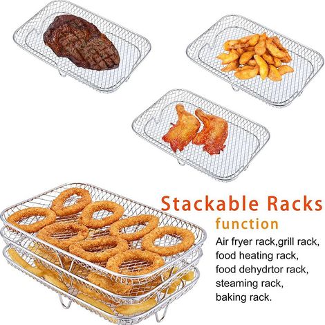 Support double pour friteuse à air chaud compatible avec les grilles de déshydratation multi-niveaux Ninja, en acier inoxydable 304. Accessoires pour friteuse à air chaud. (1/5)