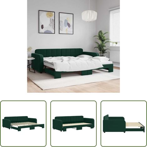 vidaXL Lit gigogne - Lit de jour avec gigogne sans matelas vert foncé 90x200 cm (1/5)