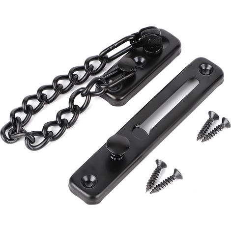 Verrou de chaîne antivol en acier inoxydable noir, solide et sécurisé, pour porte maison hôtel, loquet de sécurité durable (Noir) (1/5)