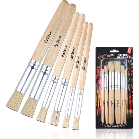 Brushes À Pochoir - Brosse En Bois Avec Soies Naturelles - Pour Peinture Acrylique Huile Aquarelle Et Projets Artisanaux - 6 Pièces (3 Tailles) (1/5)