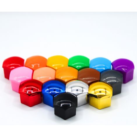 Tapones de tuercas de rueda amarillos metalizados 19 mm, 20 piezas + herramienta (1/5)