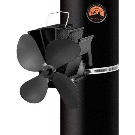 4-blade flue fan for wood stoves, permanently installed stove fan for chimney pipes/wood stoves/fireplaces, black--DTEKGAZ