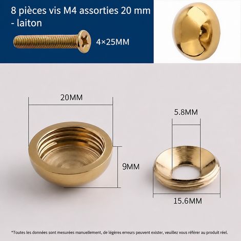 Cache-vis décoratifs en laiton 20 mm avec vis M4, 8 pièces pièces20mm m4 réf 7346 2,9 × 2 × 2,9 cm 10 g – Livraison gratuite