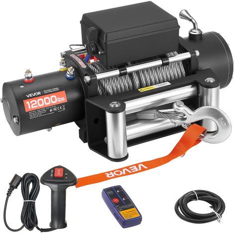 Treuil Électrique 12 V CC 5400 kg avec Câble en Acier Φ 9,1 mm x 24 m, Télécommande sans Fil et Filaire, Étanchéité IP55, pour Remorquage de SUV, Jeep, Remorque, Bateau, Véhicule Tout-terrain (1/5)
