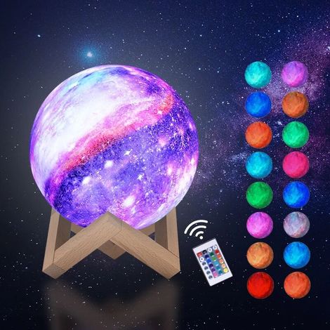 3D Moon Light, RGB 16 Colors LED Moon Space Light 15cm Diameter, USB Rechargeable Cosmic Star Night Light with Remote Control Mood Night Light for Bedroom, Gift, Decoration (1/5)