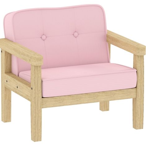 Fauteuil enfant rose en tissu aspect velours côtelé avec structure en bois, assise rembourrée 3-8 ans, 46,5 x 44 x 45 cm, pour chambre  CHICFURN (1/5)
