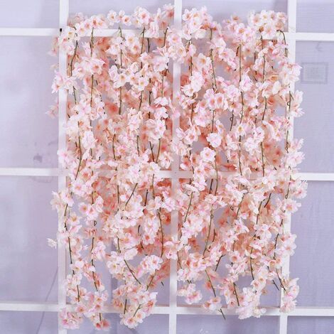 Guirlande de fleurs de cerisier artificielles en soie, tige suspendue pour décoration de mariage, maison et jardin, lot de 2 (rose)-AquaForge (1/5)