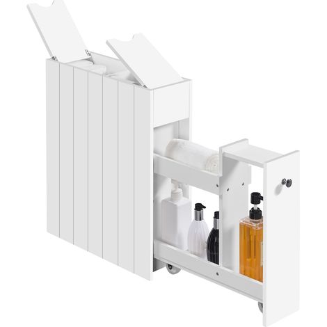 Yaheetech Mobile da Bagno Salvaspazio Alto e Stretto Carrellino Salvaspazio Mensola Nicchia con Ruote Organizzatore Mobiletto da Terra Porta Carta Igienica 50 × 17 × 58 cm Bianco (1/5)