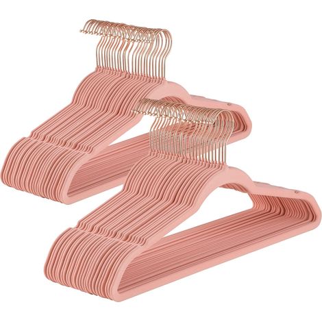 Cintres en Velours 50 Pièces, Cintres de 44,5 cm, Gain de Place avec Surface Antidérapante Design, Crochet Pivotant 360°, Capacité Élevée pour Manteaux Chemises et Vêtements, Rose Poudré