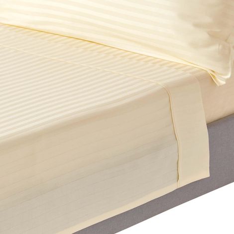 HOMESCAPES Pastel Yellow Egyptian Cotton Satin Stripe Flat Sheet 330 Thread Count, Super King - Pastel Yellow