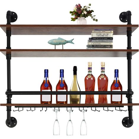 Wine Rack Retro Industrial Wall Mounted Wine Glass Hanging Holder Home Bar Shelf (1/5)