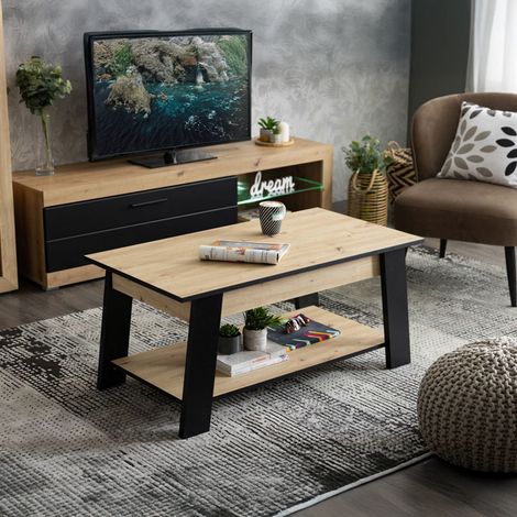 Couchtisch Casaglia, 1 Fach, rechteckig, Tischplatte braun, 101x55x47h cm Braun Eiche mit Astknoten (1/5)