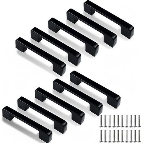 Poignées de Placard, 10 Pièces Noires Cuisine Poignée Poignee de Meuble Poignées de Placard Poignées de Tiroir Avec Vis, Poignée Porte pour Placards Porte Meuble Cuisine (Entraxe 96mm) (1/4)