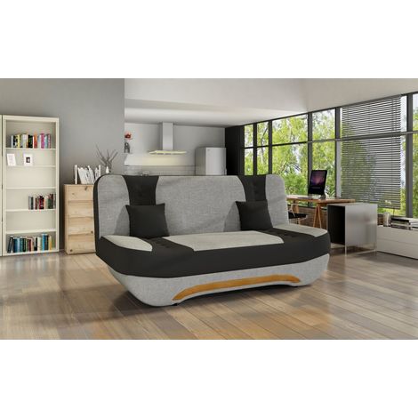 Klick-klack-Sofa Schlafsofa KANDY in Stoff Sawana / Kunstleder Grau-Schwarz