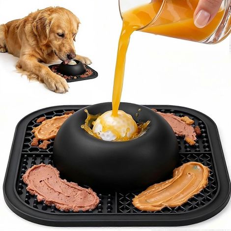 Gamelle anti-glouton et tapis à lécher pour chien, gamelle interactive antidérapante en silicone avec balle roulante, jouet à lécher pour chiens et chats (5/6 tasse) (1/5)
