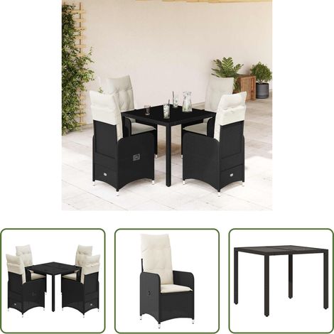 vidaXL Bistro-Set - 5-tlg. Garten-Bistro-Set mit Kissen Schwarz Poly Rattan (1/5)