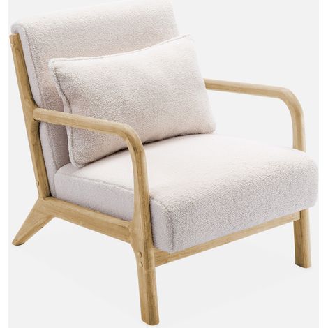 Sillón escandinavo de madera y tela borreguito (1/5)