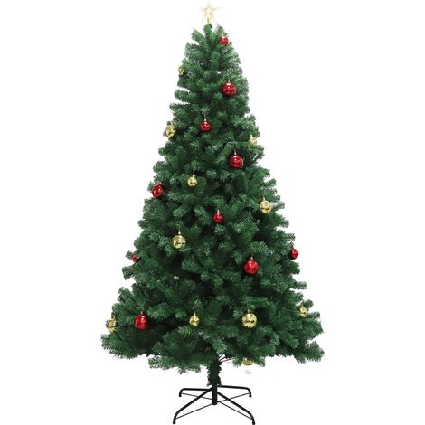 Sapin de Noël artificiel 2,13 m pré-illuminé avec télécommande, branches articulées, aspect naturel vert, pied métallique inclus