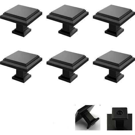 Lot de 6 boutons d'armoire,Convient pour armoires de cuisine, armoire, tiroirs, poignées de refroidisseur à vin(Noir , Forme carrée) (1/5)