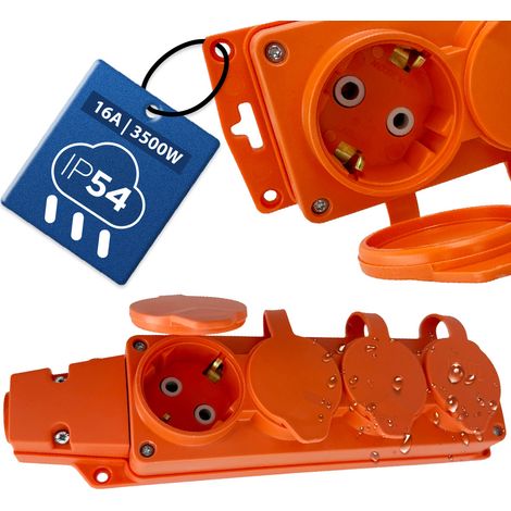 Bloc 4 prises mobile caoutchouc Schuko Type F IP54 16A 3500W étanche Orange - HOROZ ELECTRIC (1/5)