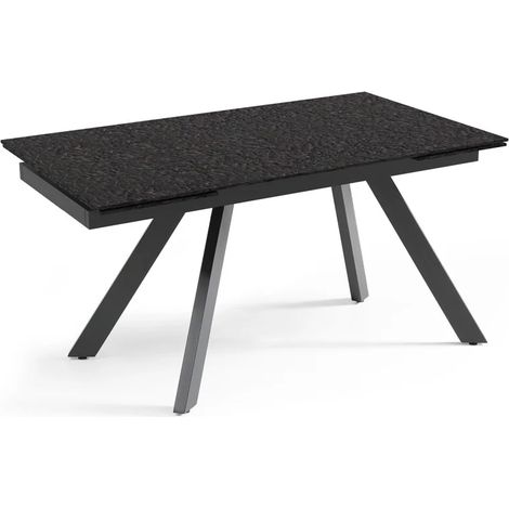 Table extensible 160 à 240 cm verre bullé gris anthracite pieds inclinés - ATLANTA 08