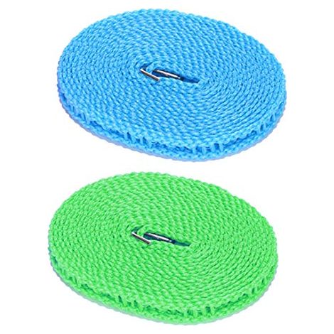 Corde à Linge Coupe-Vent - 2 Pcs, Corde à Linge en Nylon(Bleu,Vert) Nylon, longueur: 5 m, conception en treillis, longueur réglable (1/4)