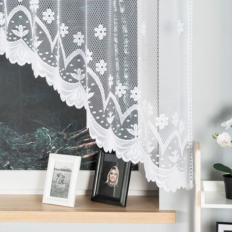 Florentyna - Rideau jacquard prêt à poser avec fente en bas - 330 x 140 cm - blanc (1/5)