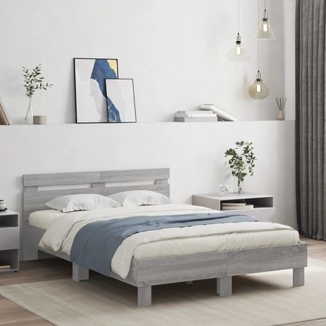vidaXL Giroletto con Testiera e LED Grigio Sonoma 120x190 cm