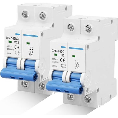 2-teiliger DC-PV-Trennschalter, 500 V 32 A 2-poliger Solar-Leistungsschalter, automatischer Sicherheitsschalter für Photovoltaikanlagen, Schutzschalter